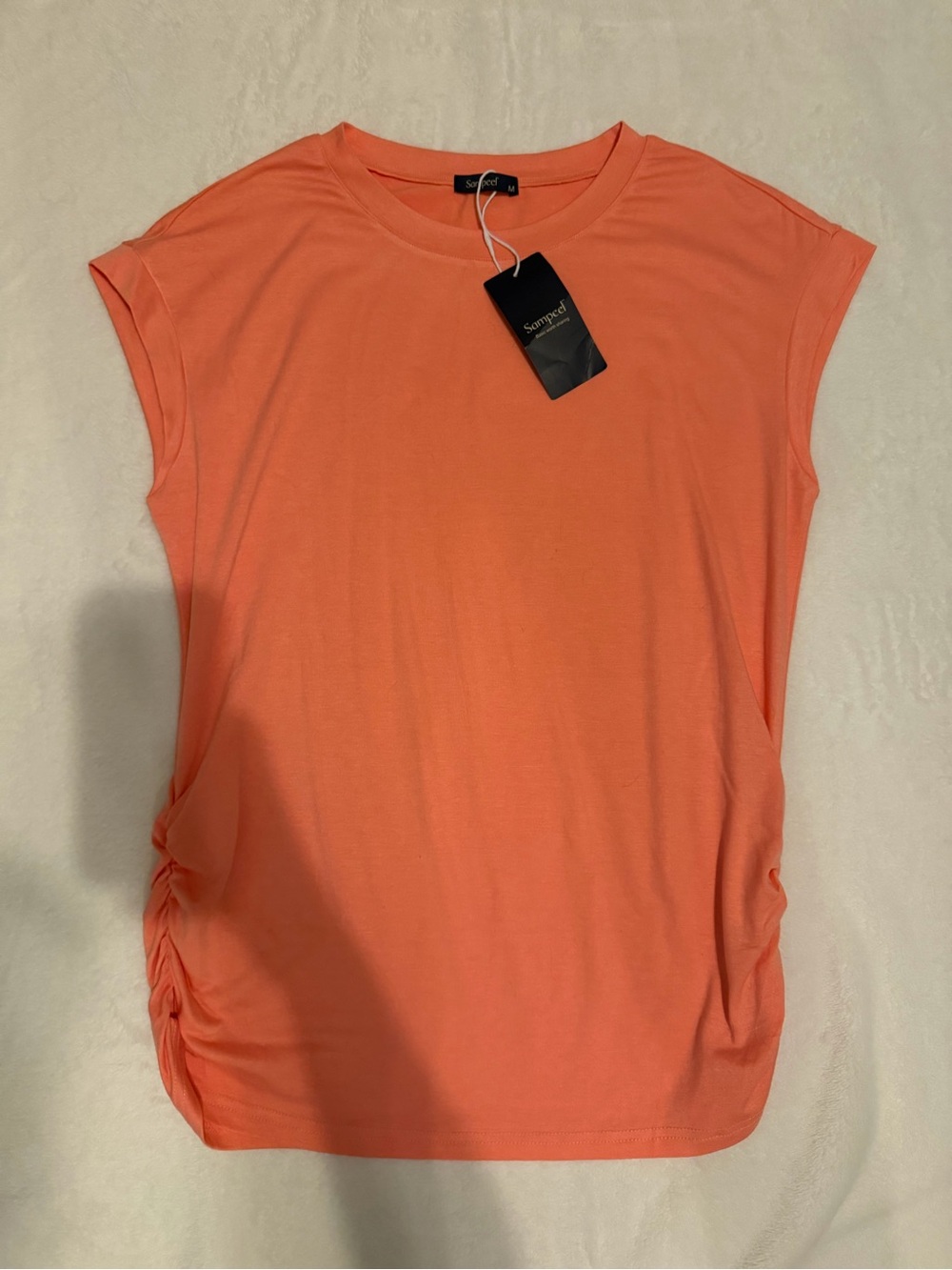 Coral Short Sleeve Crewneck Tee with Side Ruching- NWT